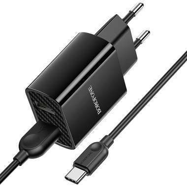 Сетевое зарядное устройство Borofone BA53A Powerway 2USB с кабелем Type-C (черное) — 6